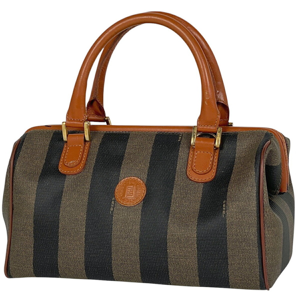 Fendi Pequin Handbag Boston Bag Shoulder Canvas Brown Black